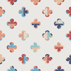 Modern vector abstract seamless pattern with stylized flowers in retro style. Decorative geometric floral grid texture in vintage colour scheme for wallpaper and prints.