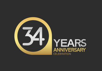 34 years anniversary celebration simple design with golden circle and silver color combination can be use for greeting card, invitation and special celebration event