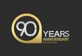 90 years anniversary celebration simple design with golden circle and silver color combination can be use for greeting card, invitation and special celebration event