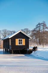 Pelmolen Ter Horst, Rijssen covered in a snowy landscape Overijssel Netherlands, historical wind...