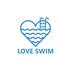 Love swim pool logo template design