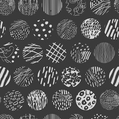 Vector modern black and white seamless background with hand drawn abstract round elements, doodles. Use it for wallpaper, textile print, pattern fill, web, texture, wrapping paper, design presentation