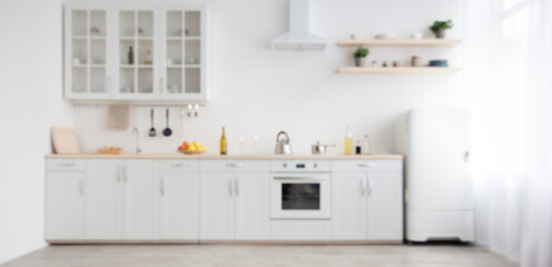 Fototapeta na wymiar Modern minimalist flat, scandinavian, kitchen design at home