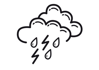 Rain and thunderstorm icon, outline Rain vector icon isolated on white background