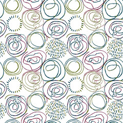 Fototapeta premium Seamless pattern with colorful hand drawn abstract round elements, doodles