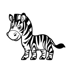 Cute cartoon Zebra outline drawing for coloring on a white background