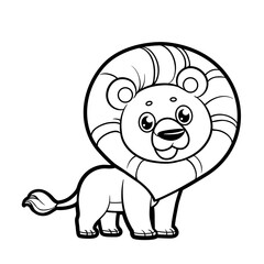 Fototapeta premium Cute cartoon smiling lion outlined for coloring on a white background