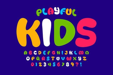Playful style font design, kids alphabet, letters and numbers