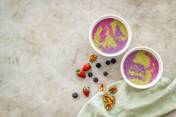 Acai detox smoothie bowles with chia seeds and berries