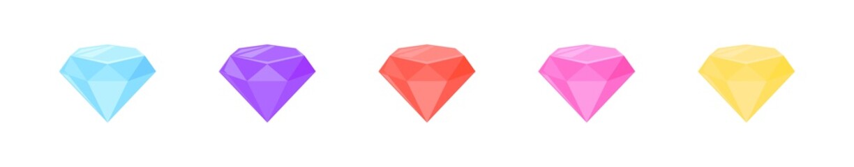 Gem jewel diamond set color icon. Crystal isolated vector
