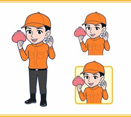 Young man in orange work clothes