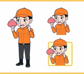 Fototapeta premium Young man in orange work clothes