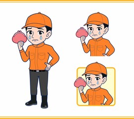 Young man in orange work clothes