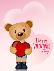 postcard for Valentine's Day with teddy bear with heart