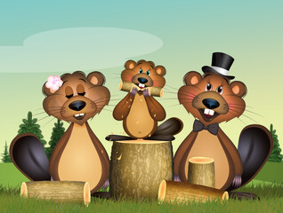 funny illustration of marmot family © adrenalinapura