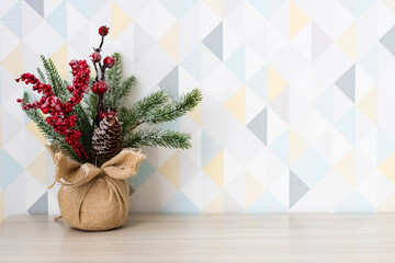 christmas composition in the interior of the house