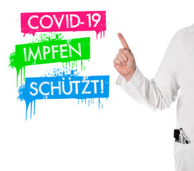 Impfen Schützt! Doktor zeigt auf Impfen Schützt