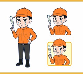 Young man in orange work clothes