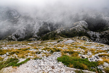 Mountain landscape with low clouds in Biokovo Croatia
