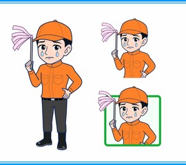 Young man in orange work clothes
