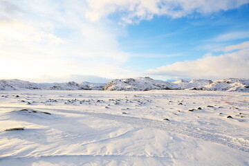 sunny winter landscape with mountains