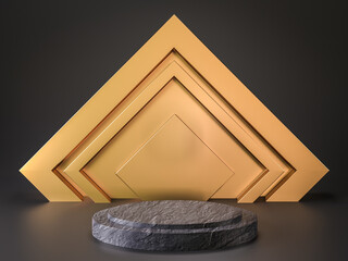 Abstract Black and golden luxury podium , Stylish futuristic style for product Stand , Elegant round stage for awards in modern,3D rendering.