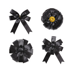 Set of decorative black silk bows isolated on white background