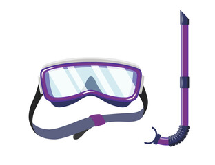 Snorkel mask for diving and swimming. Illustration of scuba diving, swimming masks with snorkel. Realistic diver equipment for summer holidays