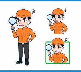 Young man in orange work clothes