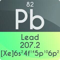 Pb Lead Post transition metal Chemical Element Periodic Table. Square vector illustration, colorful clean style Icon with molar mass, electron config. and atomic number for Lab, science or chemistry