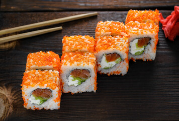 sushi with chopsticks