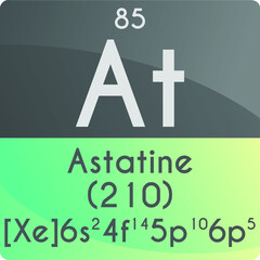 At Astatine Halogen Chemical Element Periodic Table. Square vector illustration, colorful clean style Icon with molar mass, electron config. and atomic number for Lab, science or chemistry education.