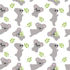 Seamless pattern with cute koalas. Background with a koala for sewing children's clothing, printing on fabric and cover.