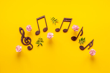 Love songs. Valentines day music with notes and flowers