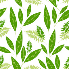 Seamless pattern with tropical leaves. Hawaiian shirt with tropical leaf pattern. Vector