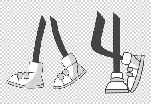 Cartoon legs. walking feet in various positions. Legs in boots. Coloring isolated illustration