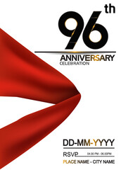 96 anniversary design with big red ribbon isolated on white background can be use for banner, greeting card, invitation and celebration moment