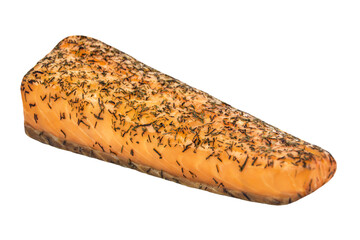 Stremellachs mit Dill auf weissem Hintergrund