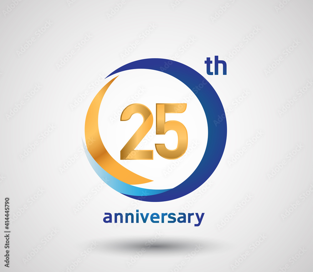 Wall mural 25 anniversary design with blue and golden circle isolated on white background can be use for invita