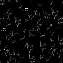 Seamless vector pattern. White text on a black background.