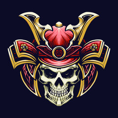 samurai skull head vector illustration