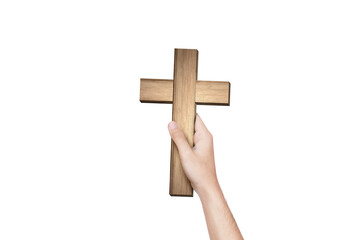 Human hand holding Christian cross