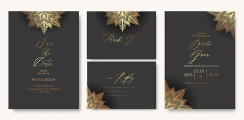 Wedding invitation card with gold luxury mandala design. Islamic style.