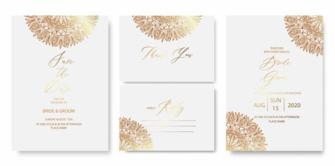 Wedding invitation card with gold luxury mandala design. Islamic style.
