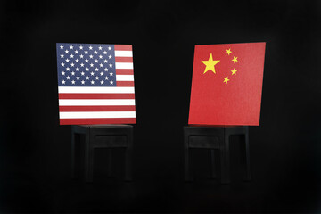 Flag of China and US on black background