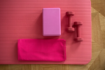 Top view shot of a yoga training essentials