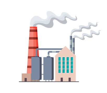 factory emitting smoke, red chimney, flat style clip art preview