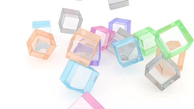 Cubes color soft body physics fall on white surface minimalistic cover footage 4k