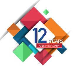 12 years anniversary design colorful square style isolated on white background can be use for invitation, party, and celebration event