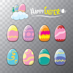 Set of color hand drawn Easter eggs with different texture isolated on transparent background.Spring holiday. Vector Illustration.Happy easter eggs